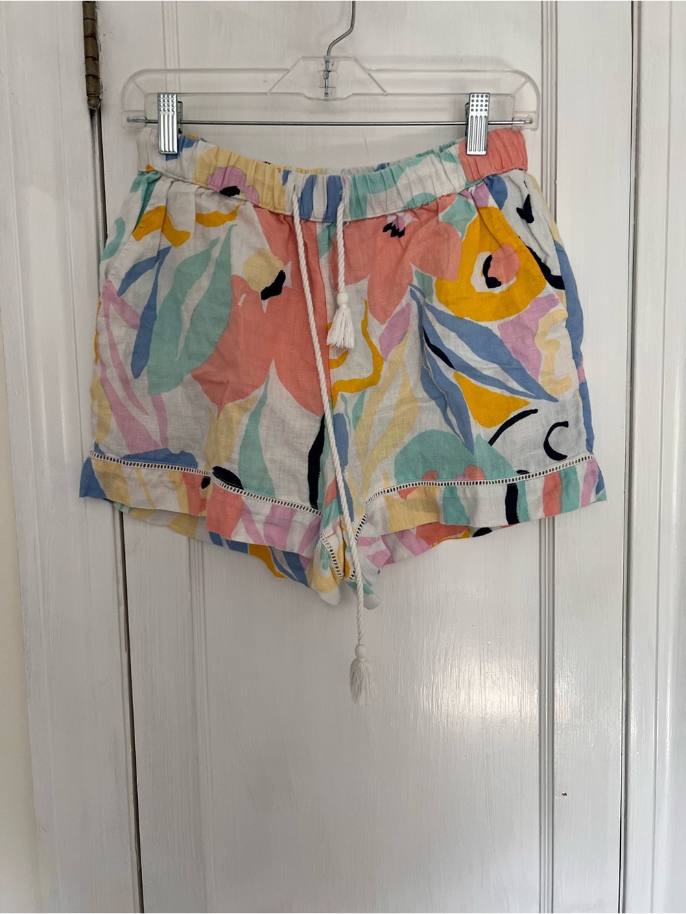 Rachel Zoe Pastel Abstract Print High-Waist Drawstring Shorts
